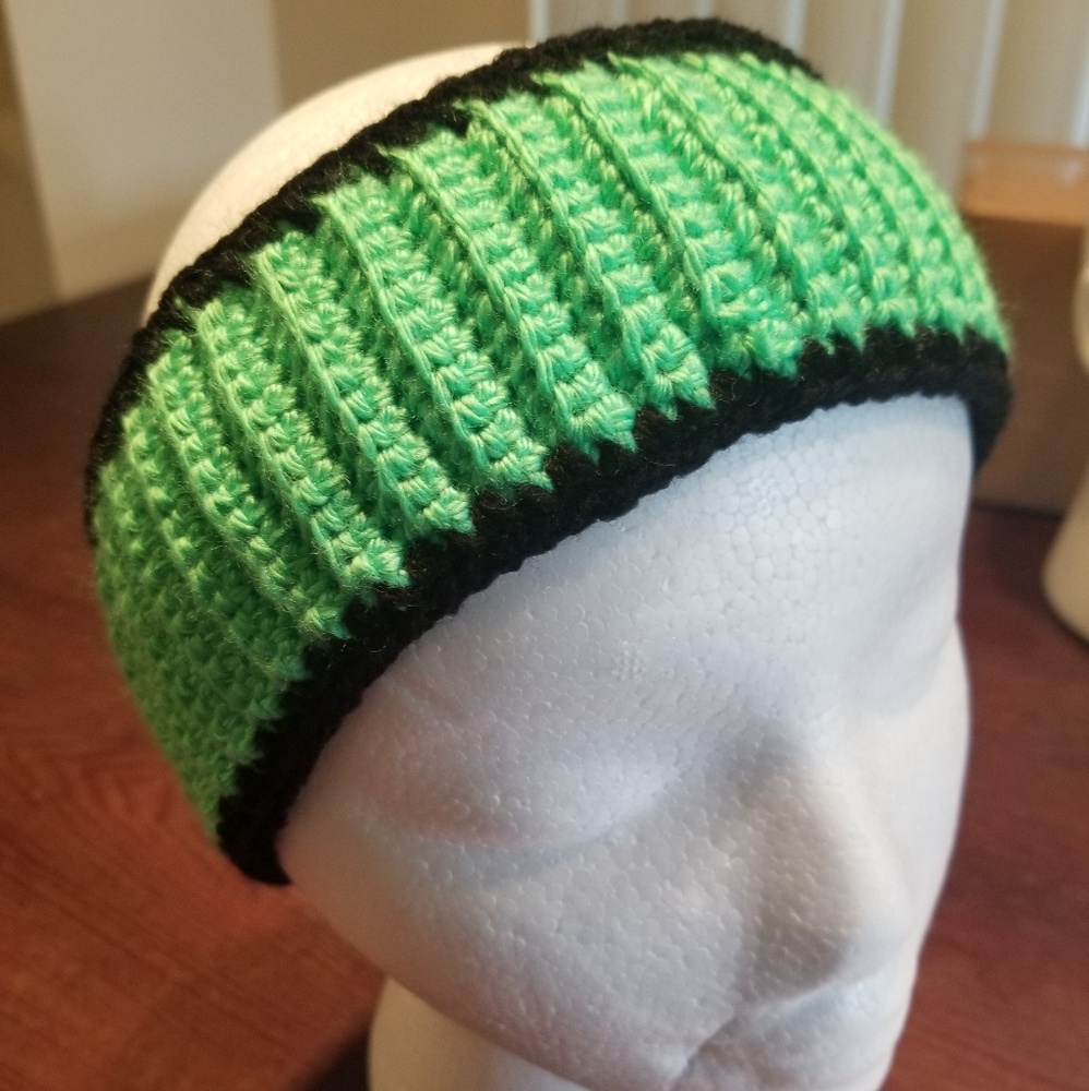 Handmade green and black headband